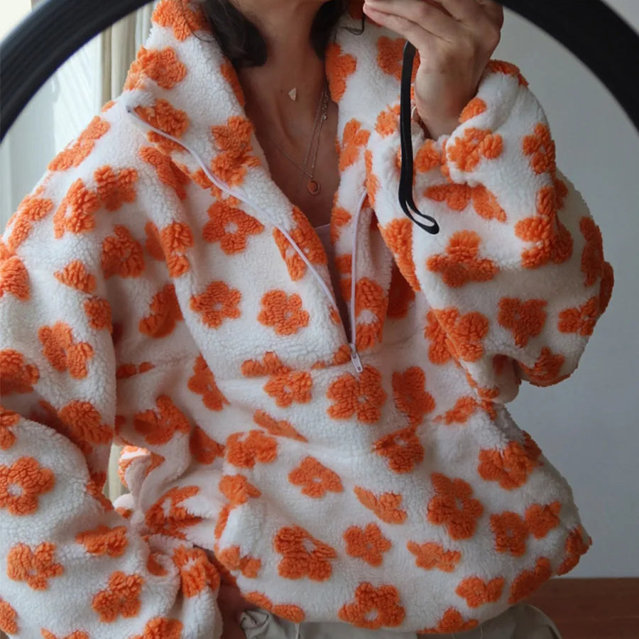 Women's Floral Half Zip Sherpa Top