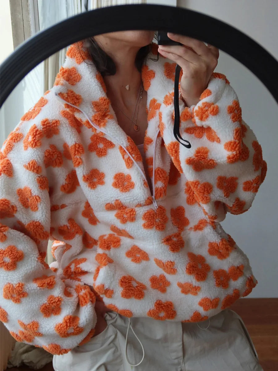 Women's Floral Half Zip Sherpa Top