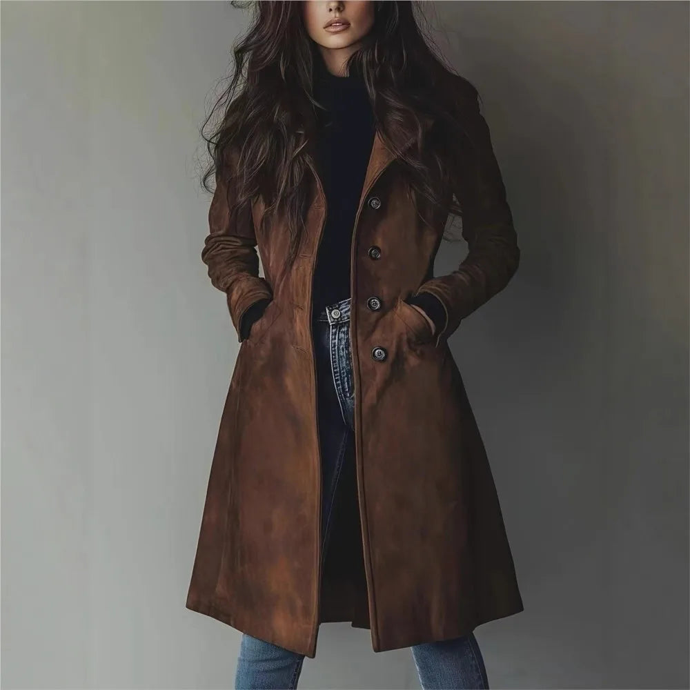 Women's Slim Long Faux Suede Coat