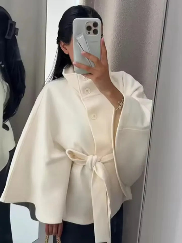 Women's High Neck Cape Coat