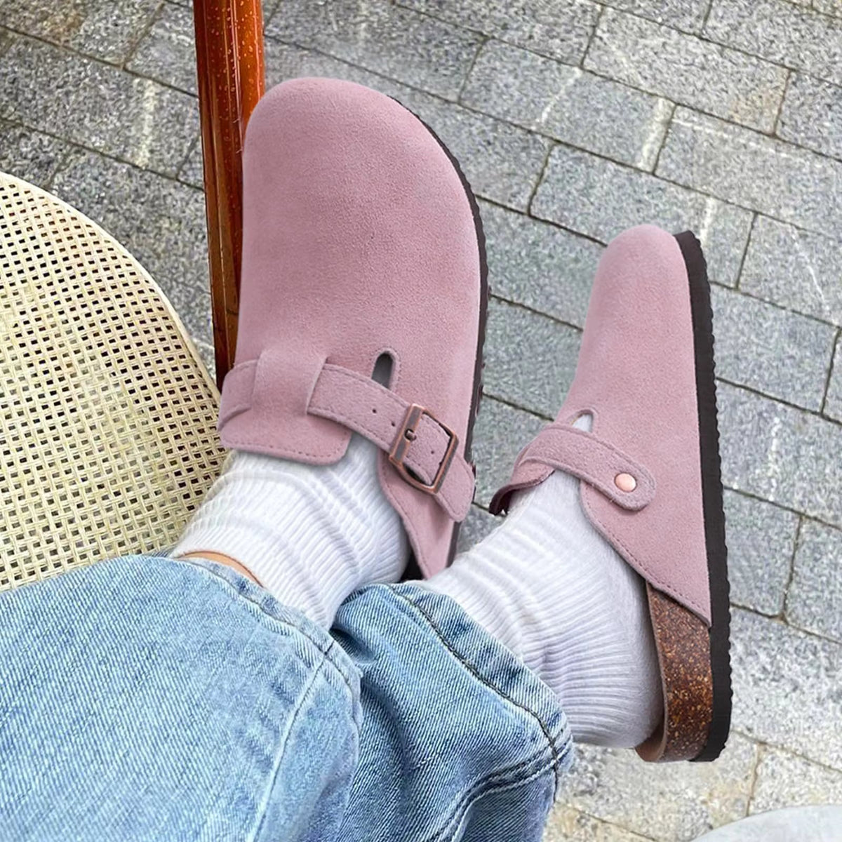 Men's Supportive Cork Clogs – Suede Buckle