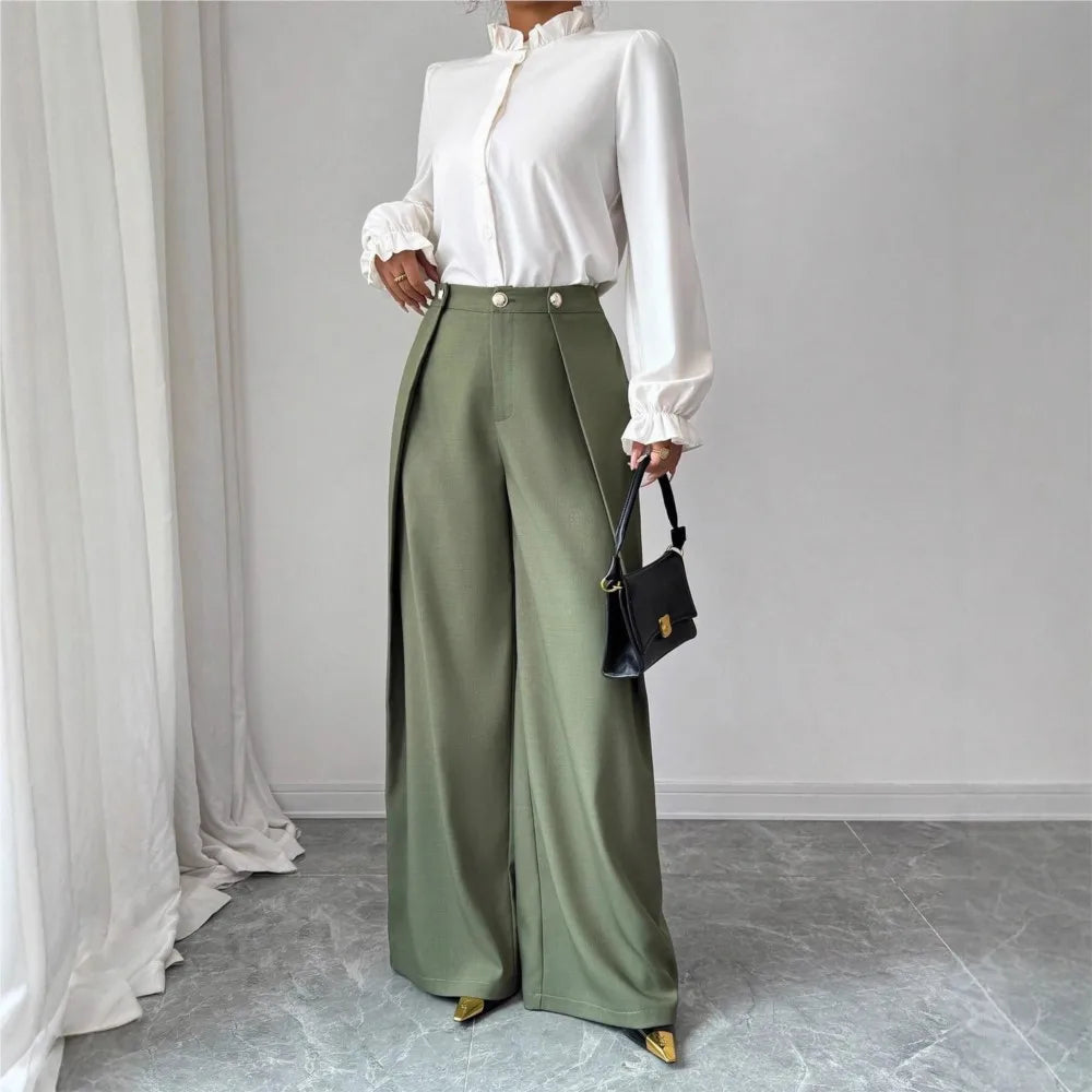 Women's Pleated Drape Wide Leg Pants