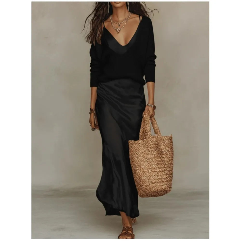 Women's Slip Skirt and Knit Two Piece