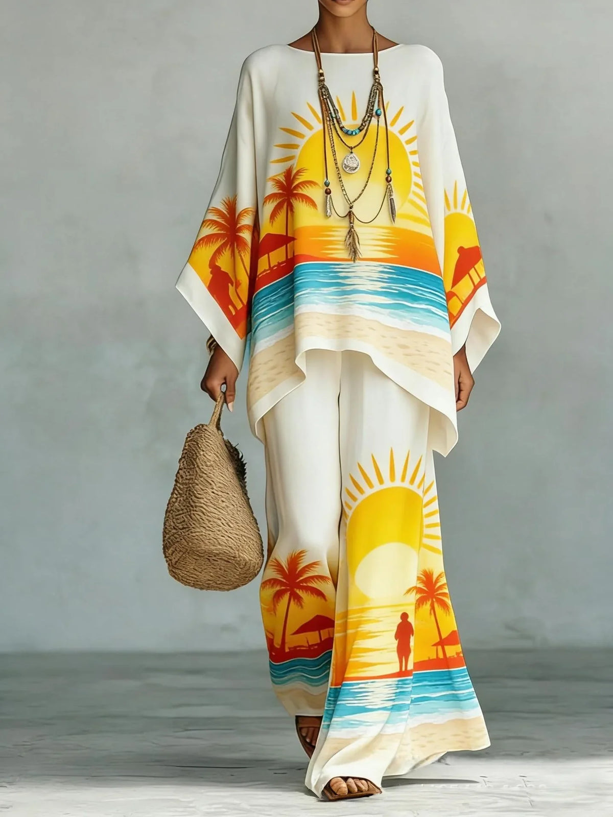Women's Printed Wide Leg Two Piece