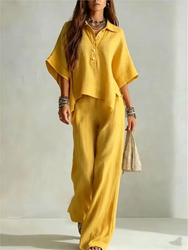 Women's Wide Leg Shirt Two Piece