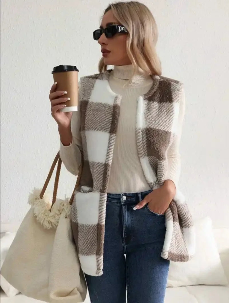 Women's Open Front Check Vest