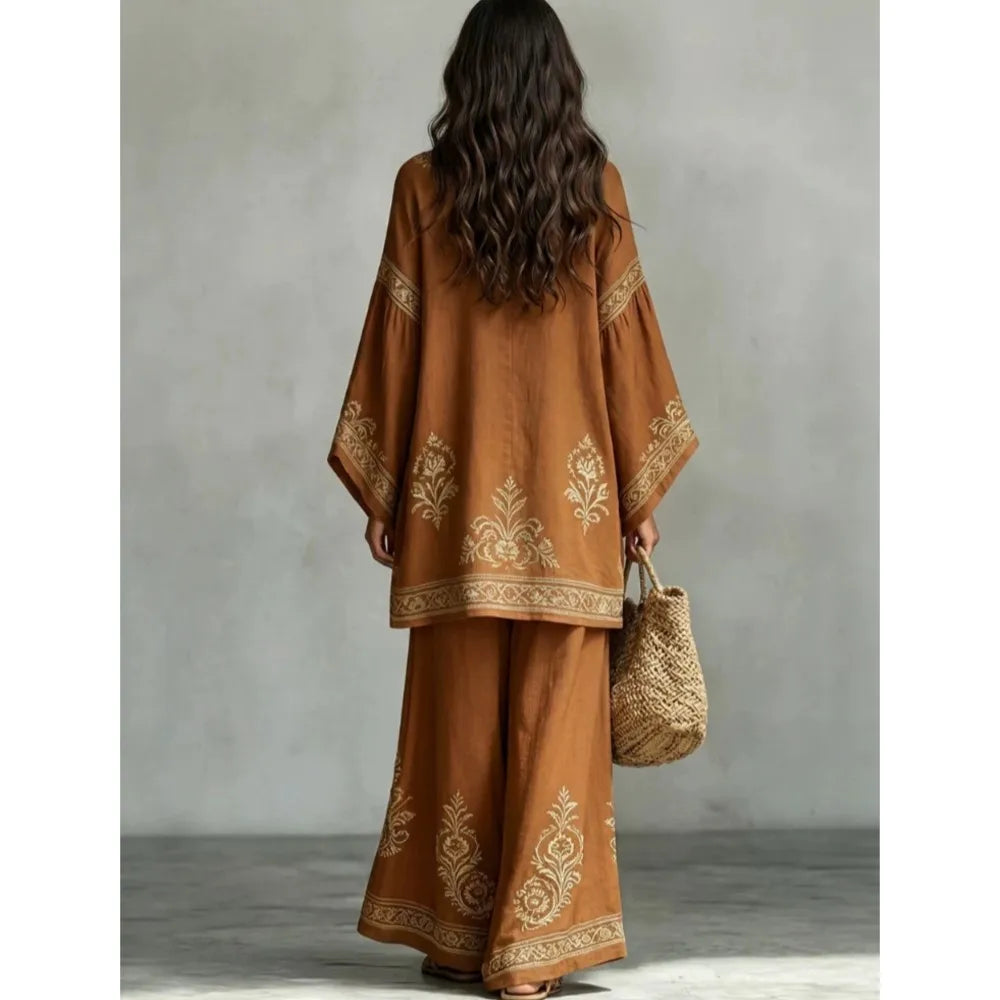 Women's Printed Wide Leg Two Piece