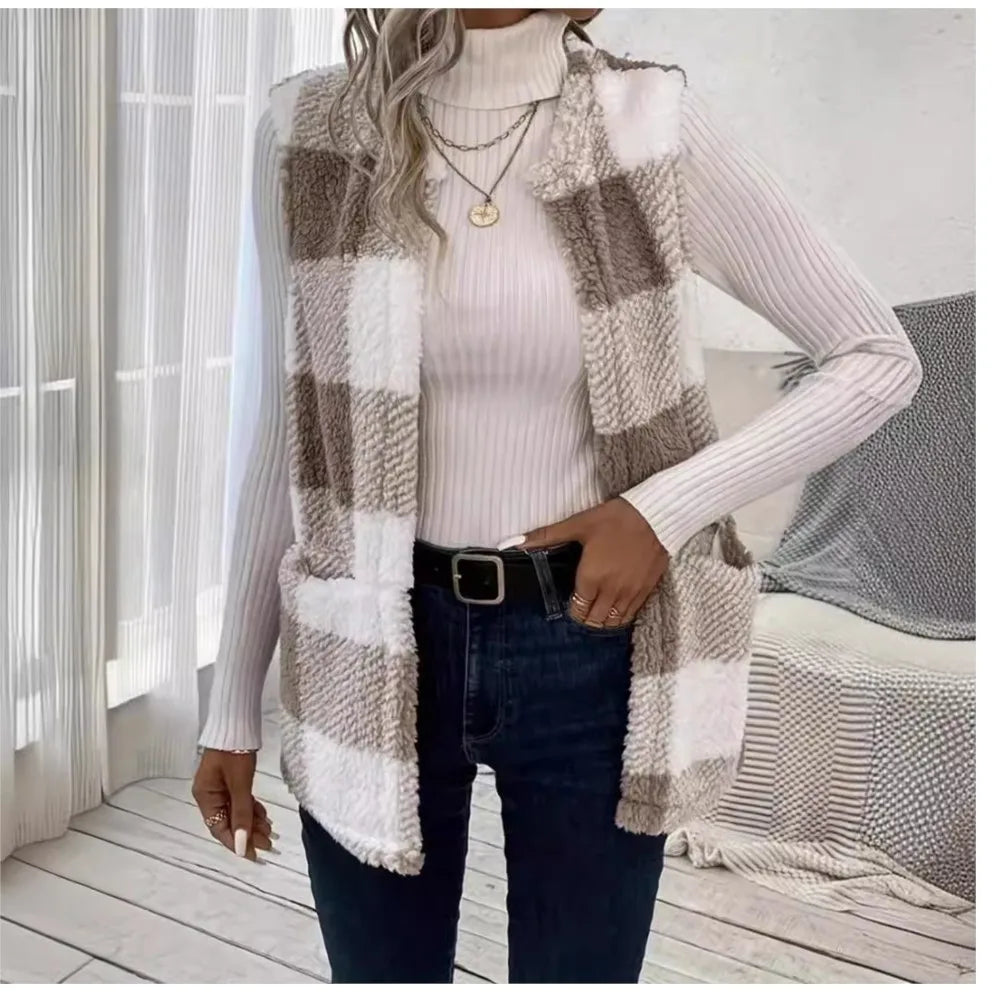 Women's Open Front Check Vest