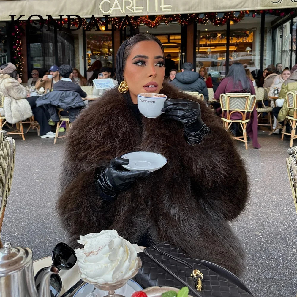Women's Turn Down Collar Fur Jacket