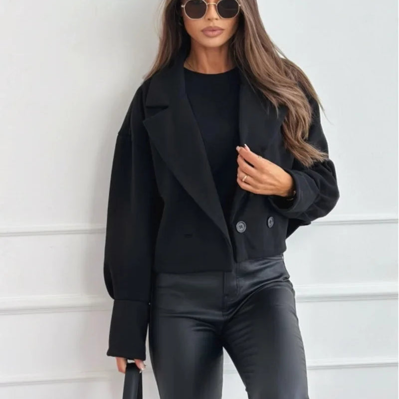 Women's Cropped Wool Double Breasted