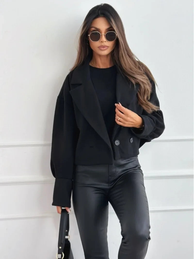Women's Cropped Wool Double Breasted