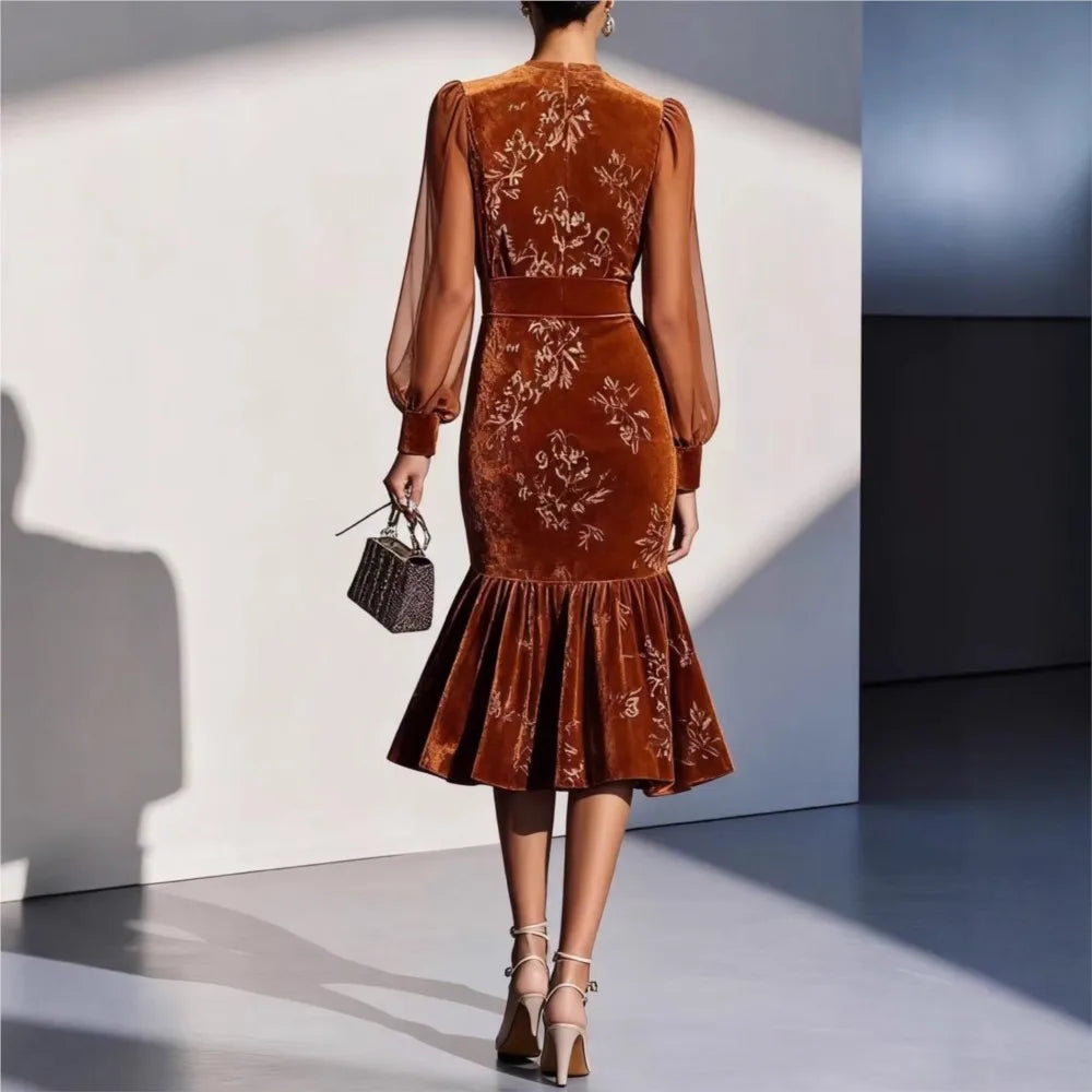 Women's Lantern Sleeve Velvet Dress