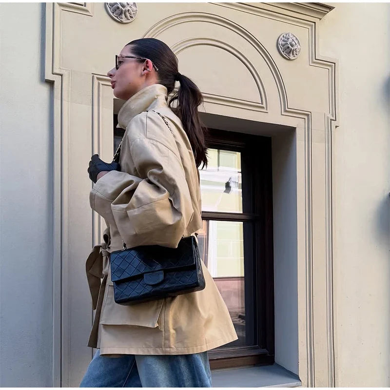 Women's Wide Shoulder Cropped Trench