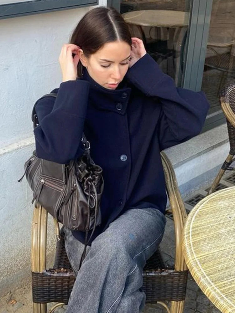 Women's Stand Collar Wool Winter Coat