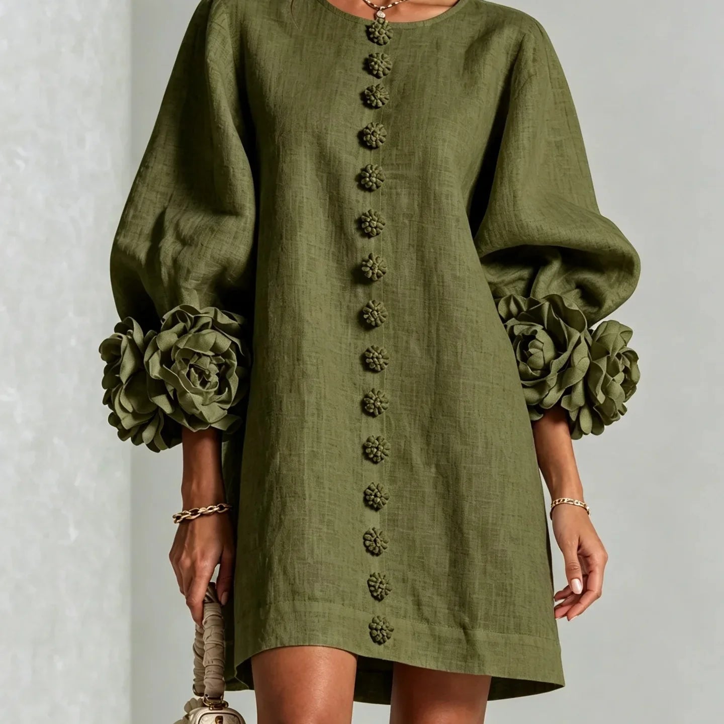 Women's Lantern Sleeve Linen Mini