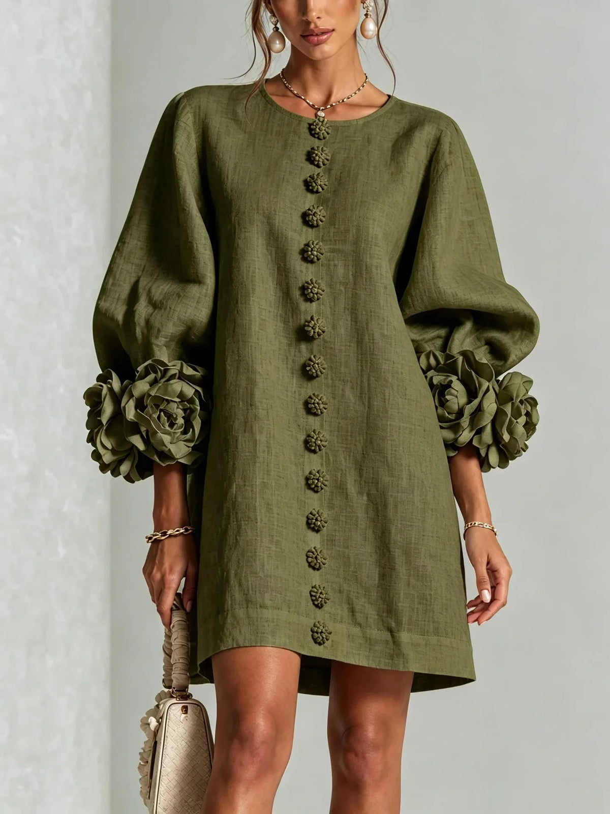 Women's Lantern Sleeve Linen Mini