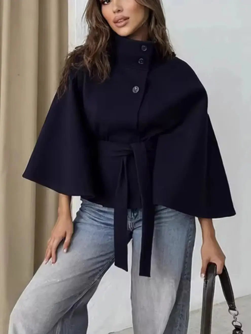 Women's High Neck Cape Coat
