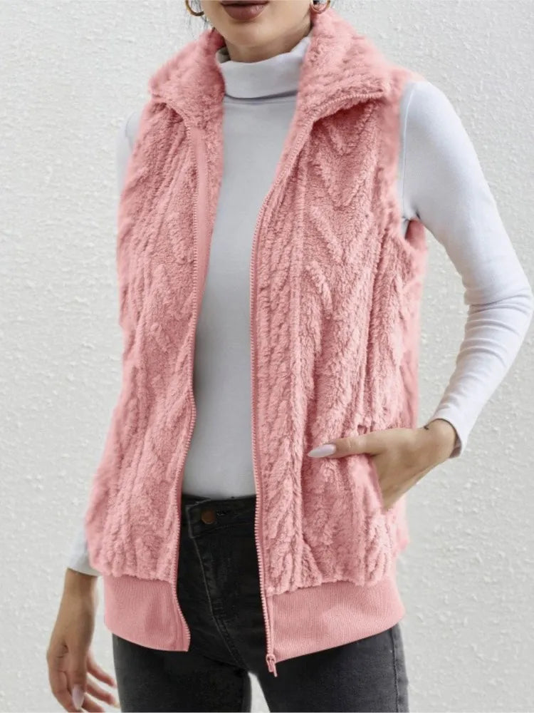 Women's Lapel Collar Plush Vest