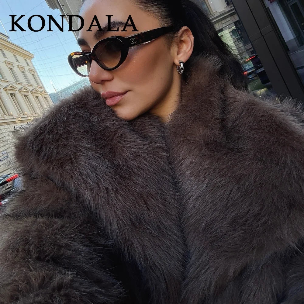 Women's Turn Down Collar Fur Jacket