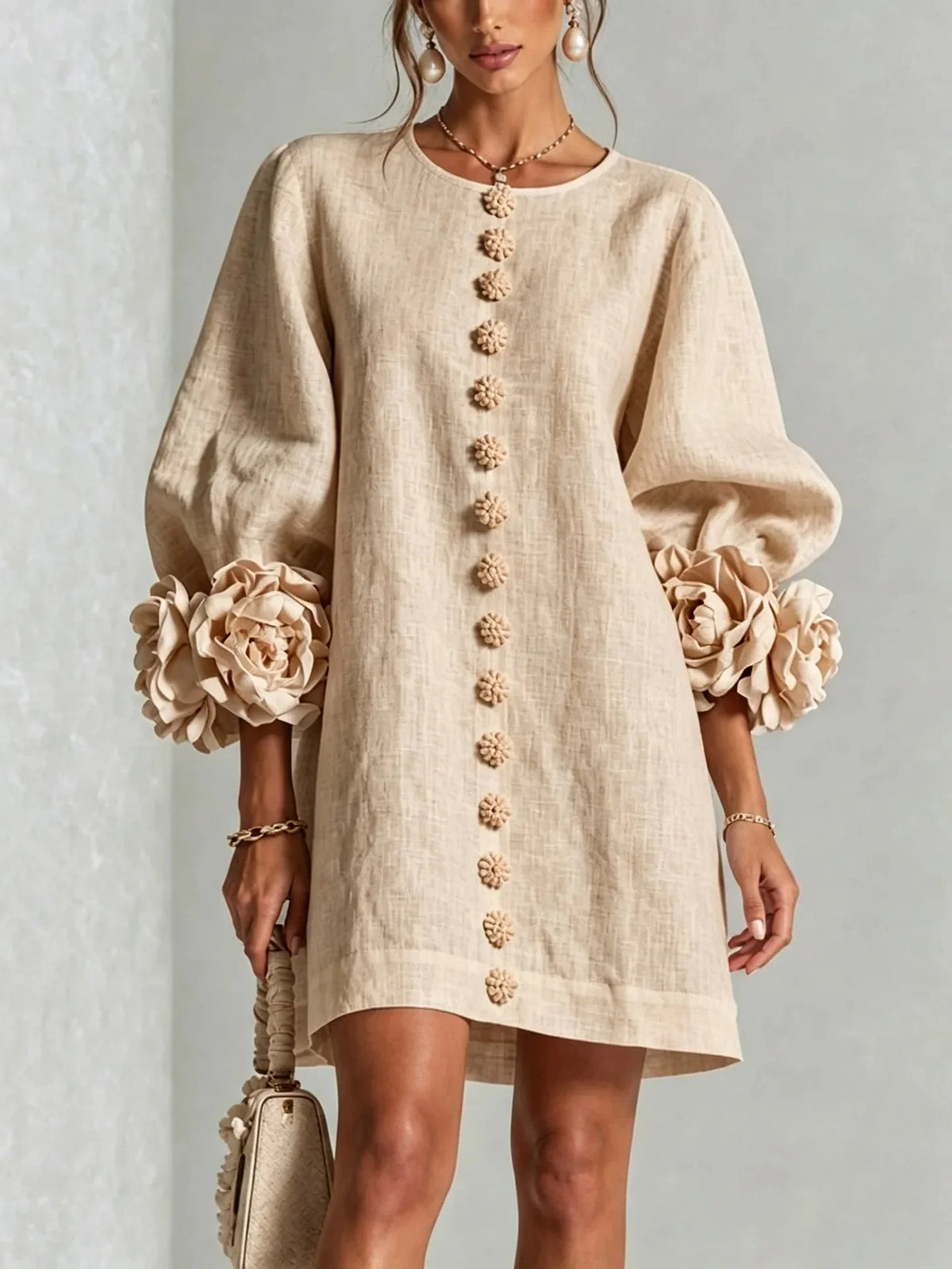 Women's Lantern Sleeve Linen Mini
