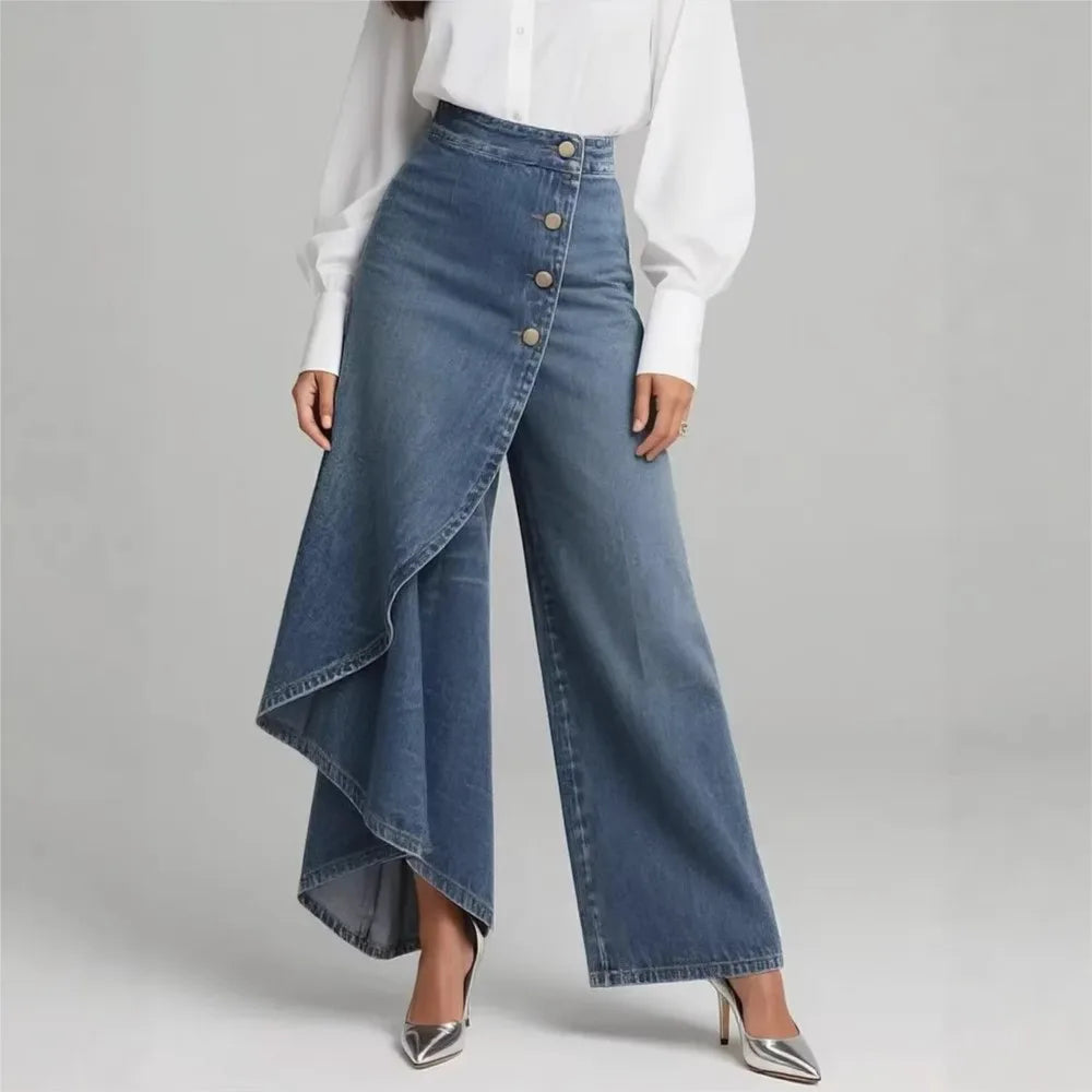 Women's Loose Denim with Button Hem