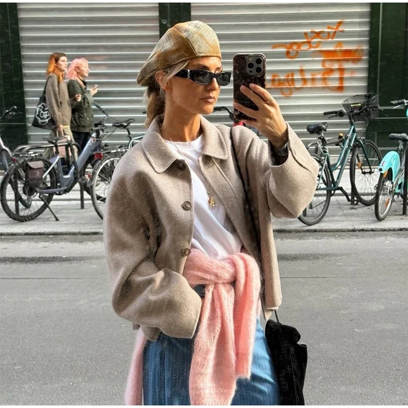 Women's Pleated Lapel Wool Jacket