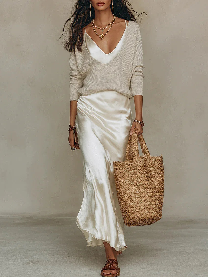 Women's Slip Skirt and Knit Two Piece