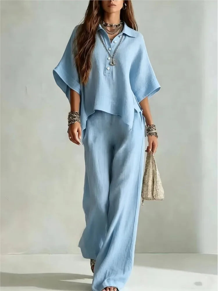 Women's Wide Leg Shirt Two Piece
