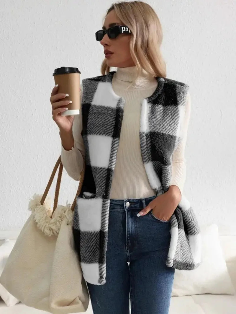 Women's Open Front Check Vest