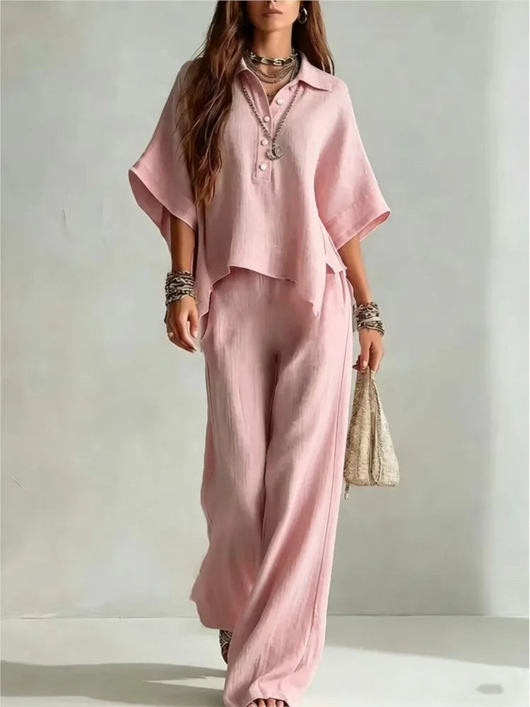 Women's Wide Leg Shirt Two Piece