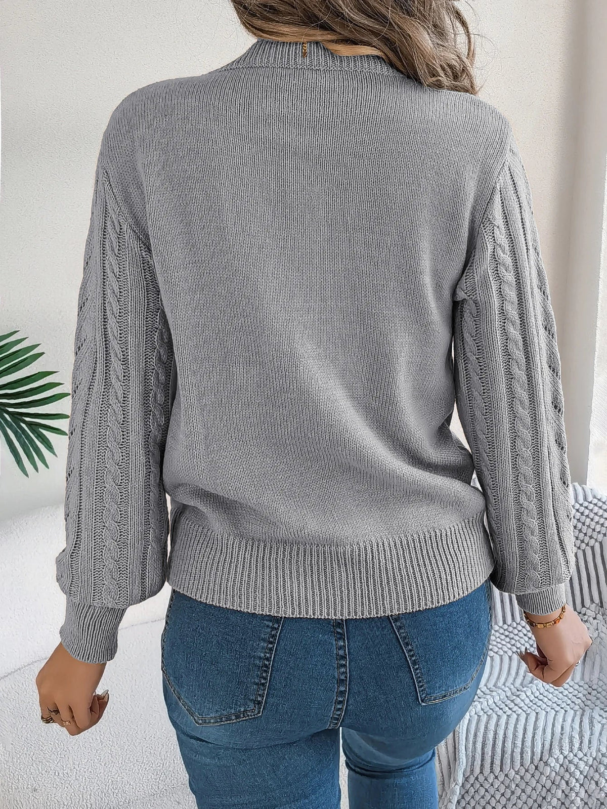 Women's Round Neck Openwork Knit