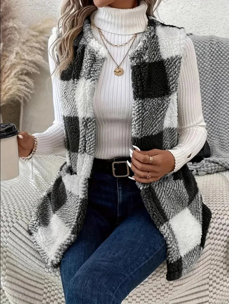 Women's Open Front Check Vest