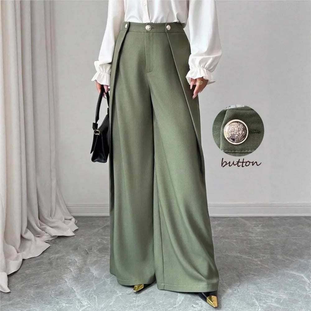 Women's Pleated Drape Wide Leg Pants