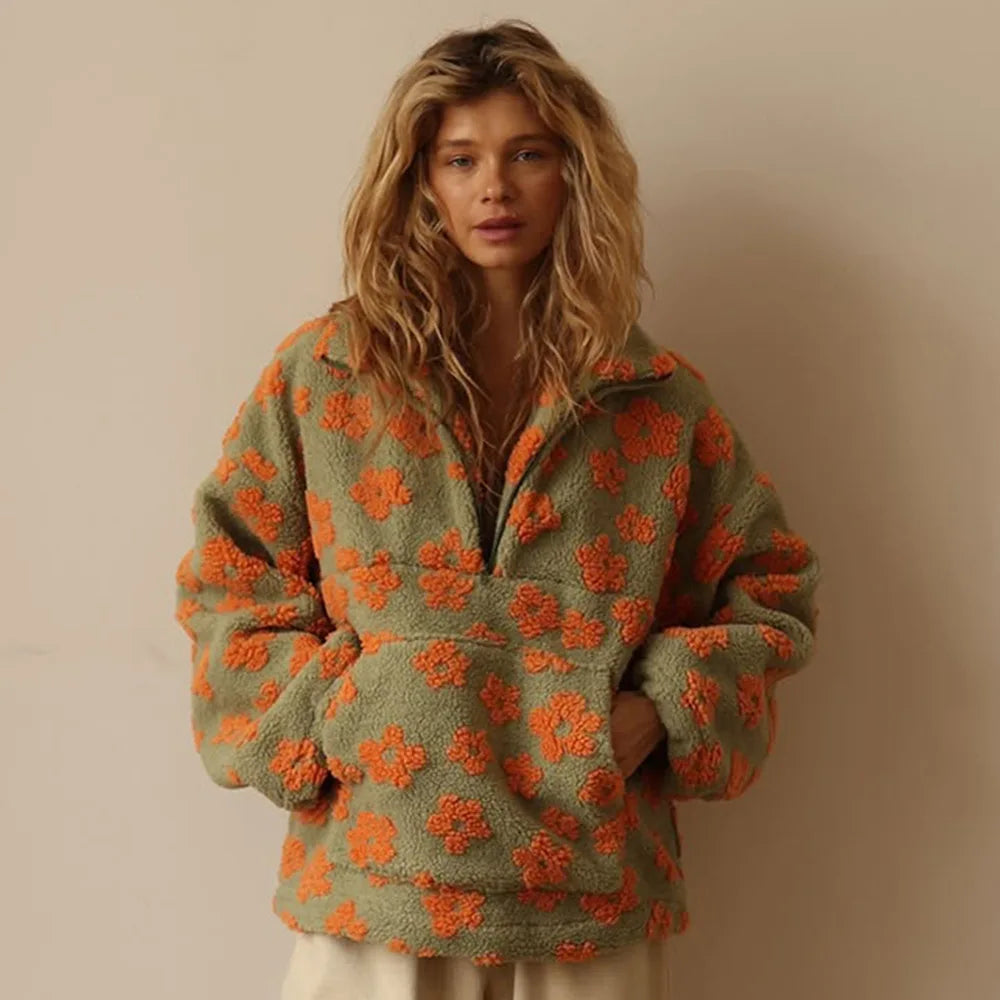 Women's Floral Half Zip Sherpa Top