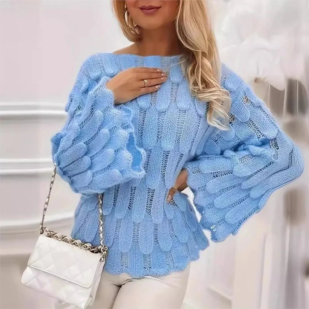 Women's Slash Neck Feather Knit