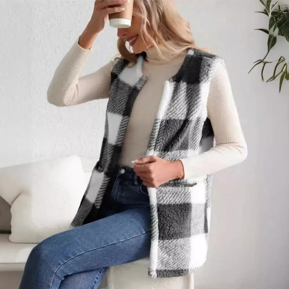 Women's Open Front Check Vest