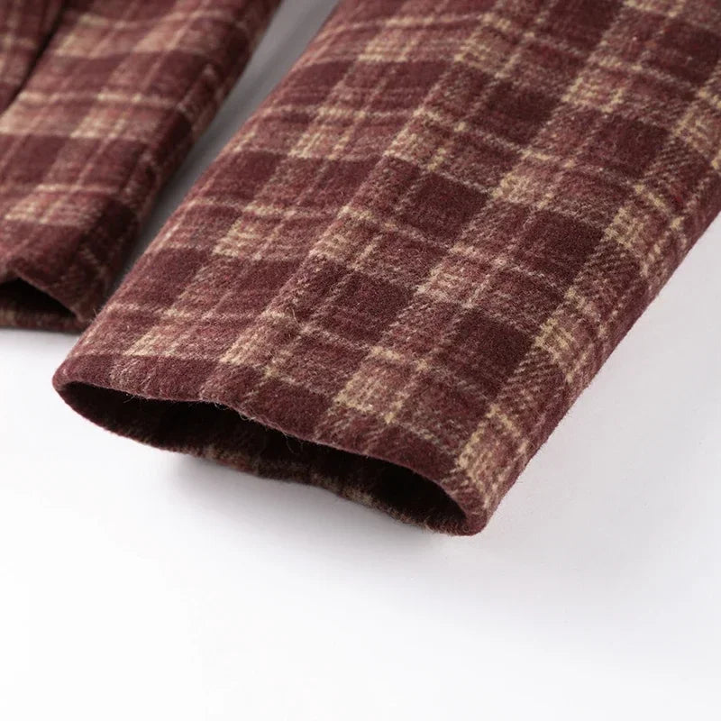 Women's Checked Stand Collar Coat