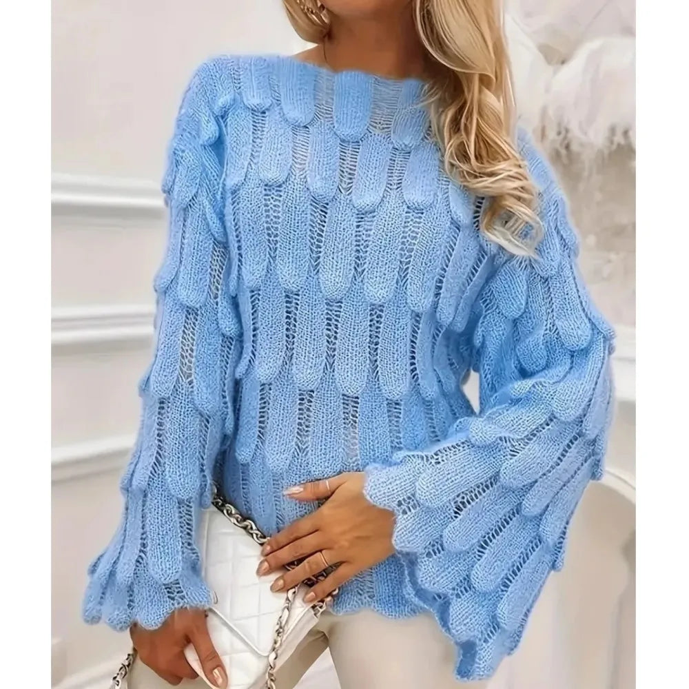 Women's Slash Neck Feather Knit