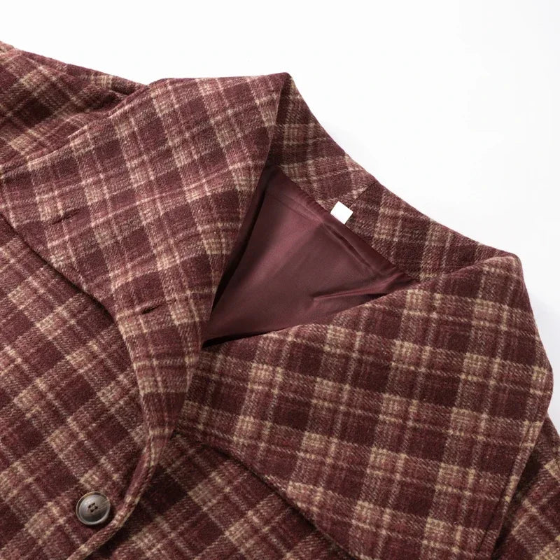 Women's Checked Stand Collar Coat