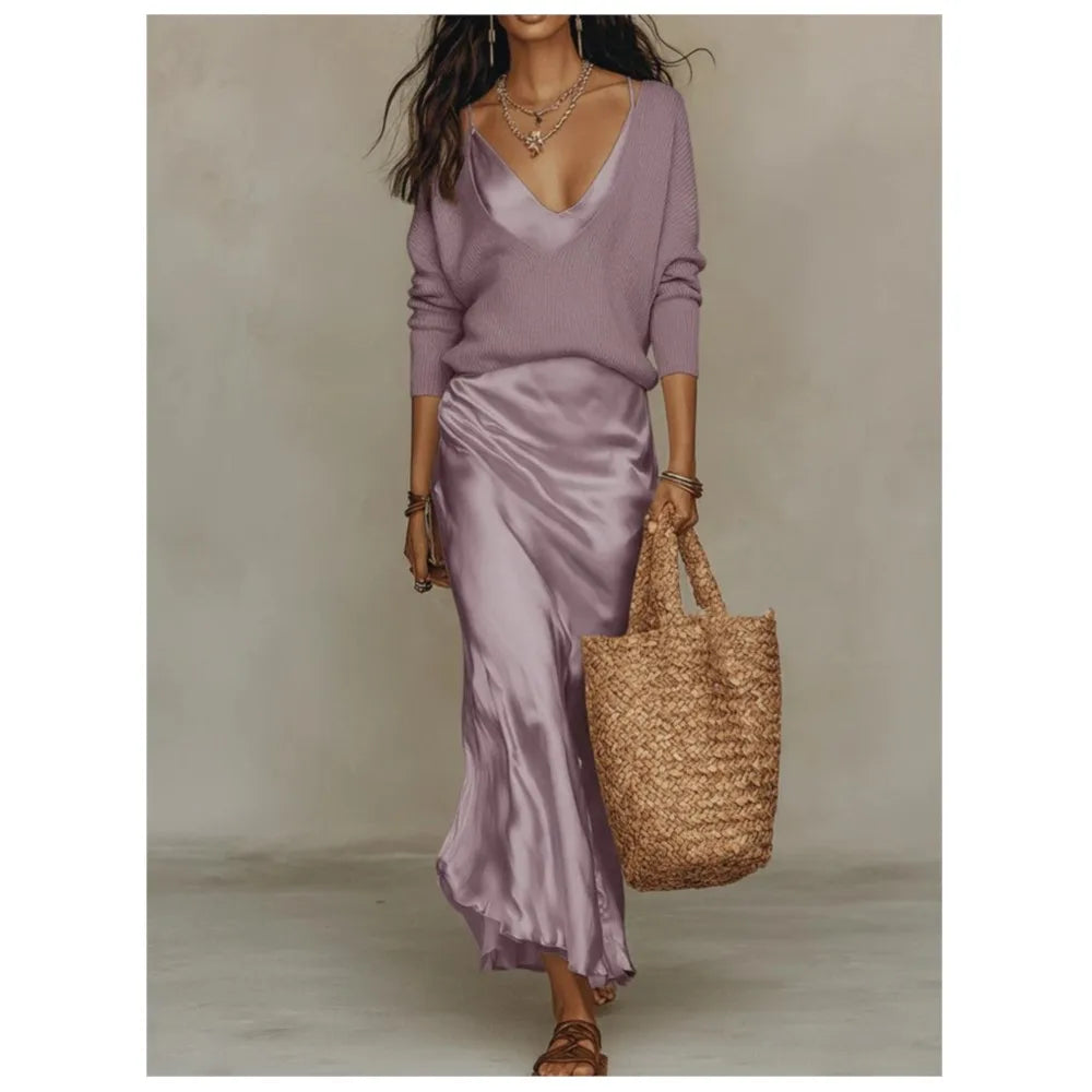 Women's Slip Skirt and Knit Two Piece