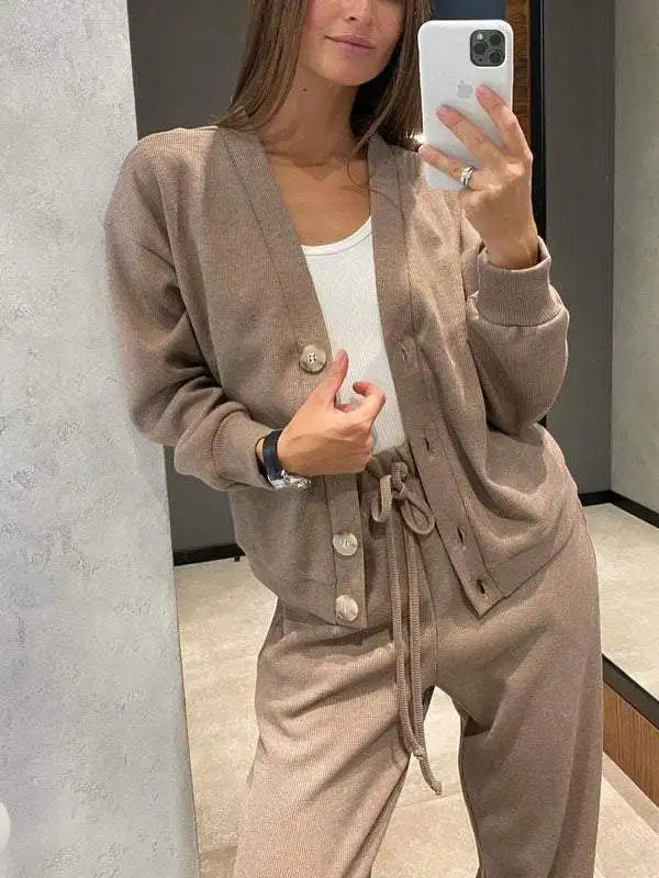 Women's V Neck Knit Two Piece
