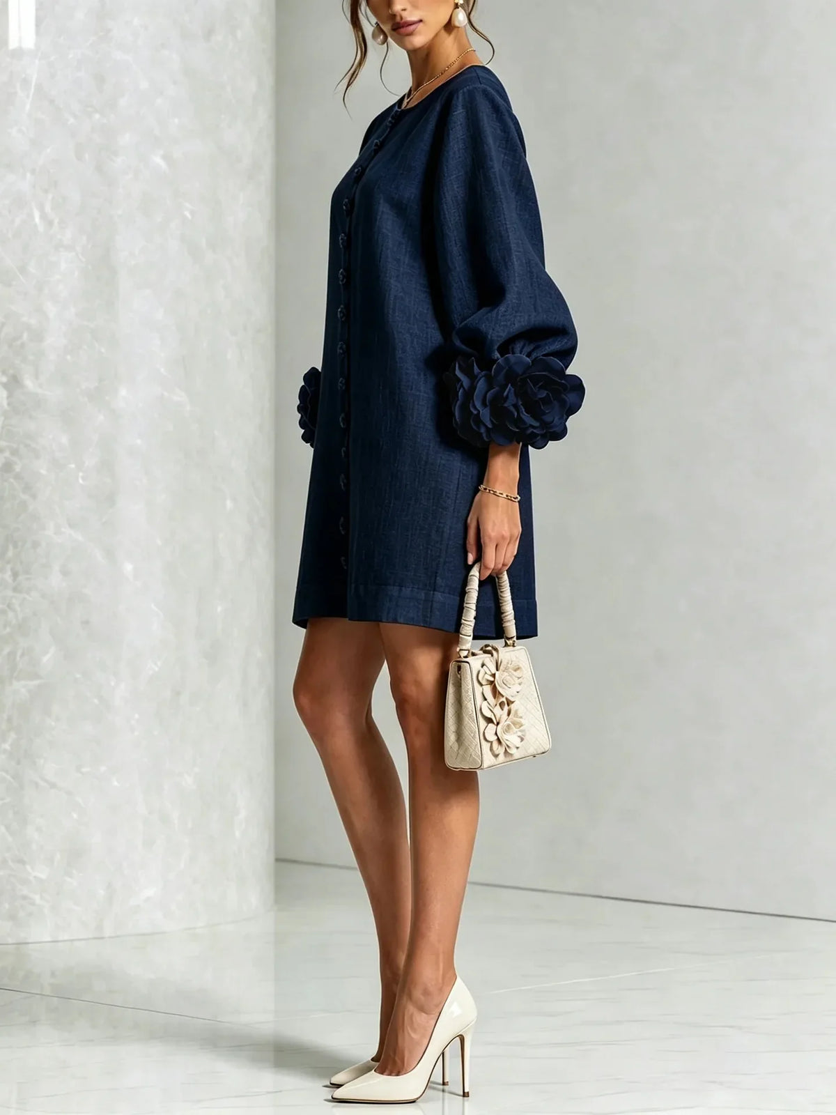 Women's Lantern Sleeve Linen Mini