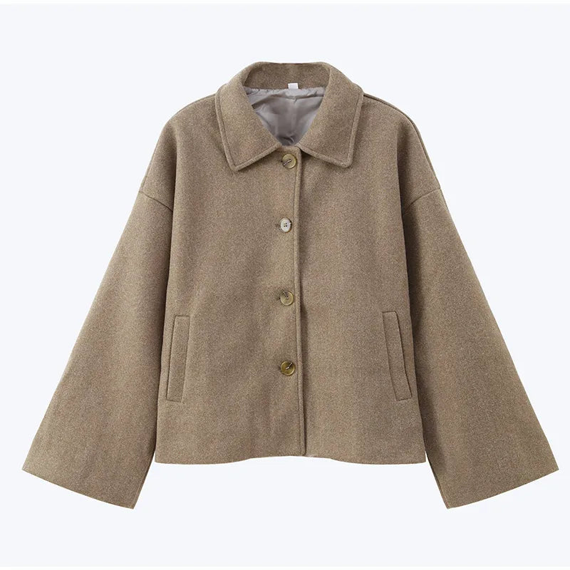 Women's Pleated Lapel Wool Jacket
