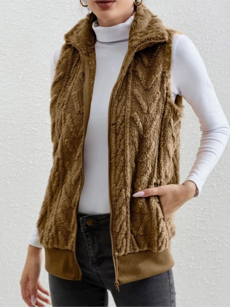 Women's Lapel Collar Plush Vest