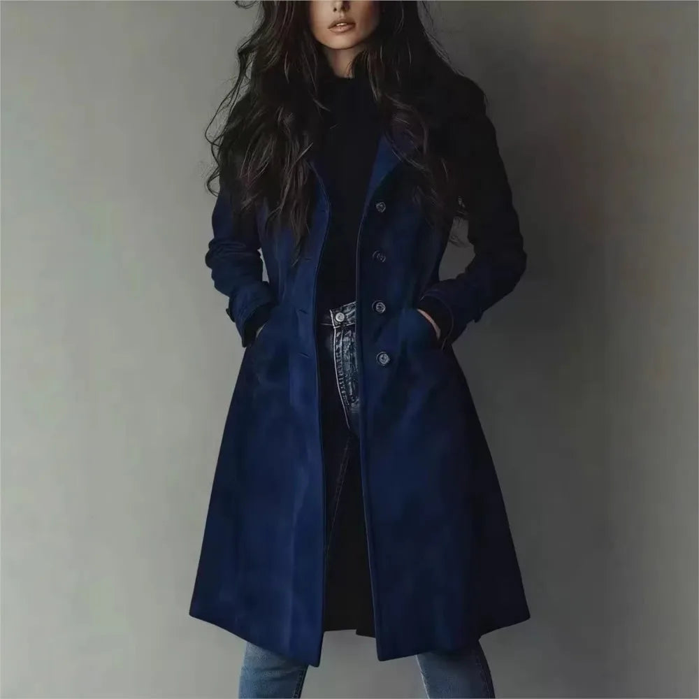 Women's Slim Long Faux Suede Coat