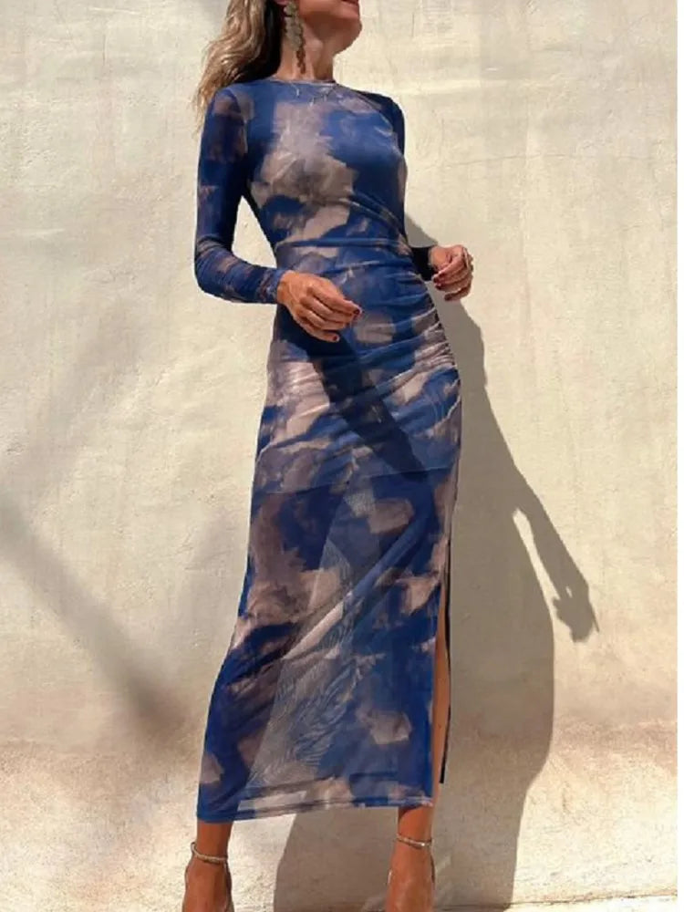 Women's Long Sleeve Mesh Midi