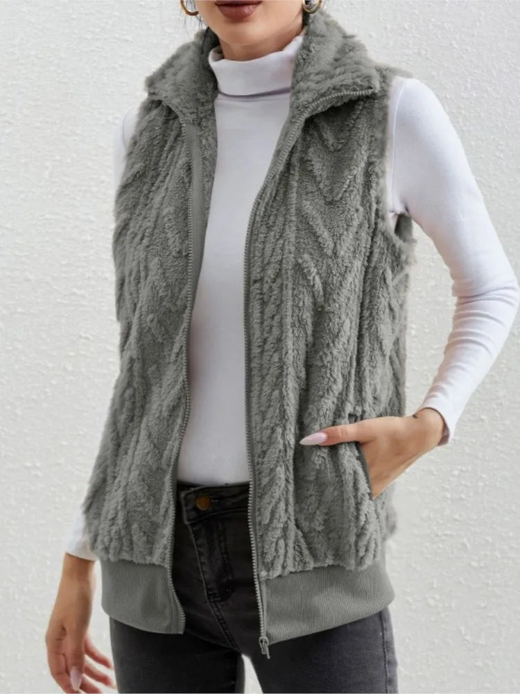 Women's Lapel Collar Plush Vest