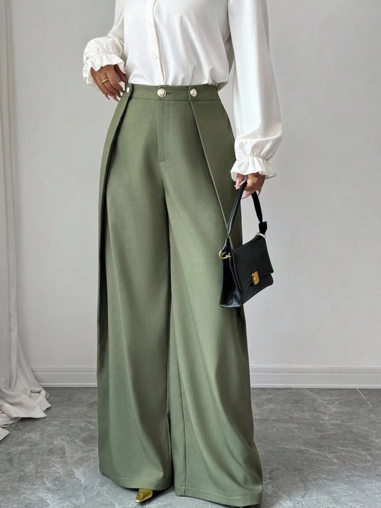 Women's Pleated Drape Wide Leg Pants