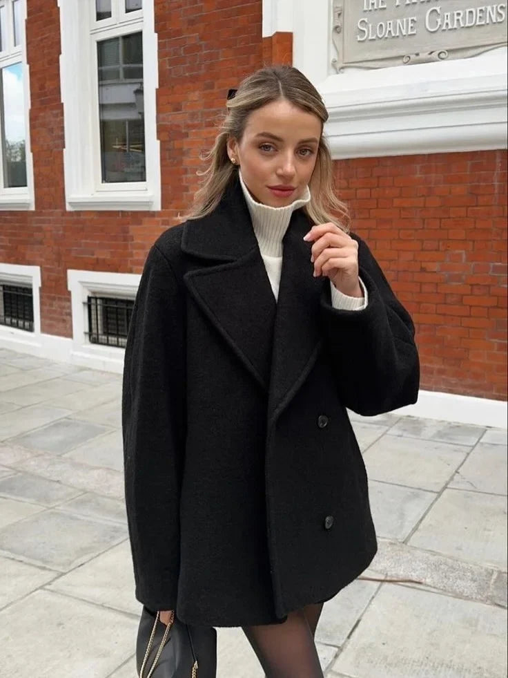 Women's Pleated Lapel Wool Jacket