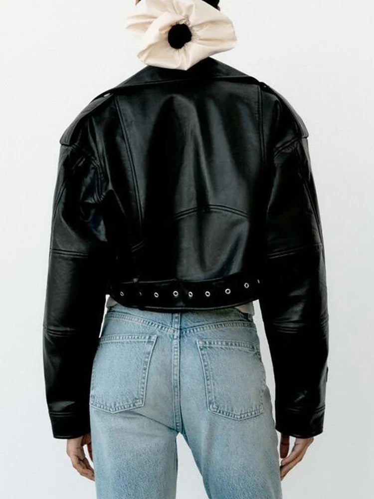 Women's Short Belted Biker Jacket